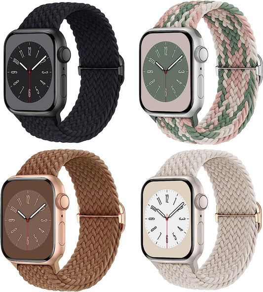 Braided Solo Loop Compatible with Apple Watch Band 38Mm 40Mm 41Mm 42Mm 44Mm 45Mm 49Mm for Women Men, Stretchy Straps Elastic Sport Wristbands for Iwatch Series 8 7 6 5 4 3 2 1 SE Ultra, 4 Packs  Butifacion   