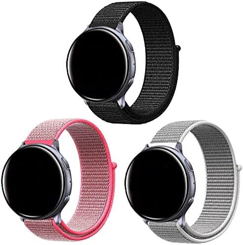 Morsey 20Mm Quick Release Watch Band Compatible with Samsung Galaxy Watch Active 2 40Mm 44Mm/ 42Mm/Pebble/Gizmo/Ticwatch Smart Watch, Nylon Breathable Replacement Sport (Black)  Morsey 3P-2  