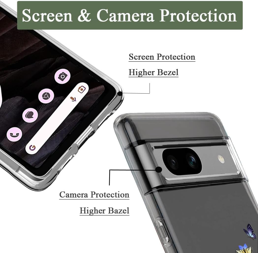 Unov Compatible with Pixel 7A Case Clear with Design Soft TPU Shock Absorption Slim Embossed Pattern Protective Back Cover for Pixel 7A 5G (Flower Butterfly)  Unov   