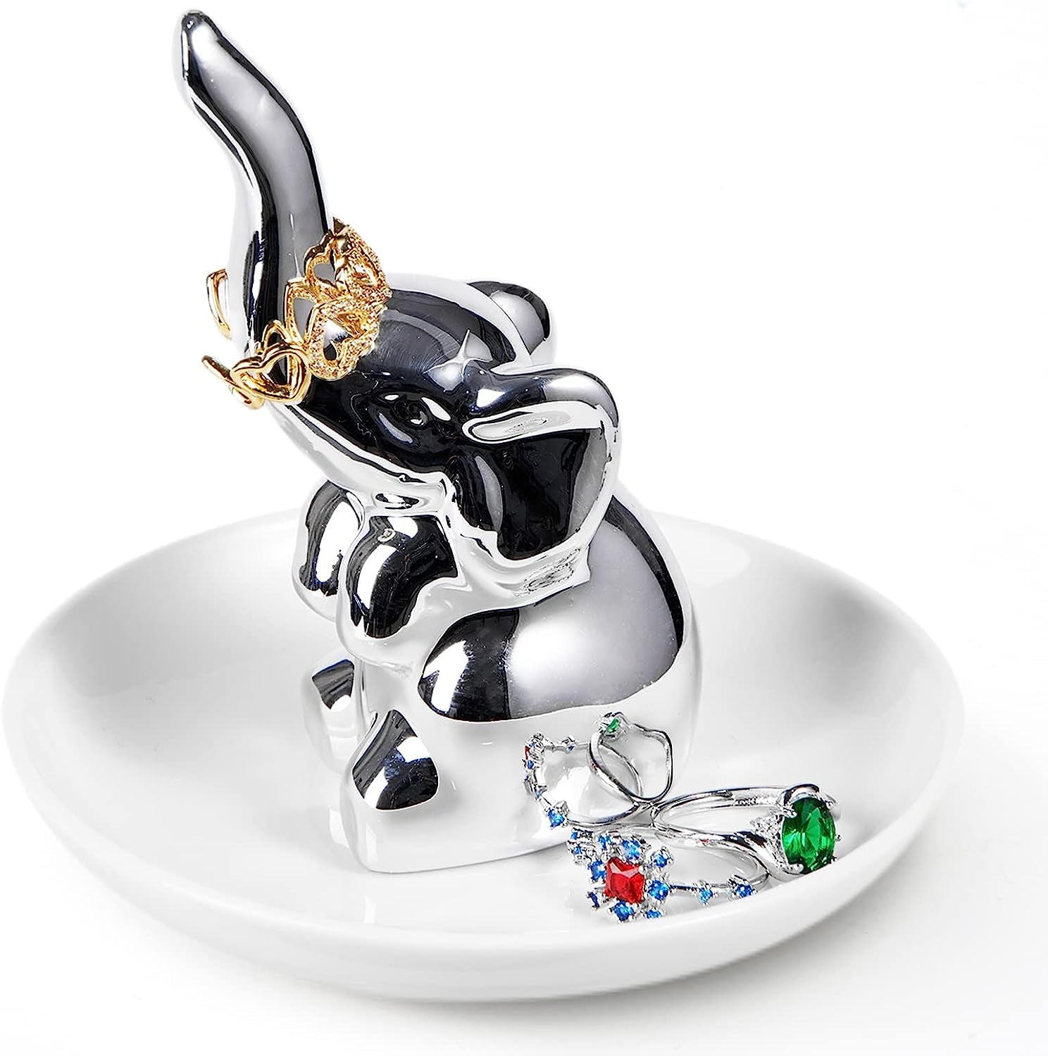 Piudee Hand Ring Holder Dish Jewelry Holder, I LOVE YOU Hand Ring Stand Engagement Wedding Ring Holder, Anniversary Wedding Valentine'S Day Gifts for Her Him Husband Wife Girlfriend Bride Gift  Piudee Silver Elephant  