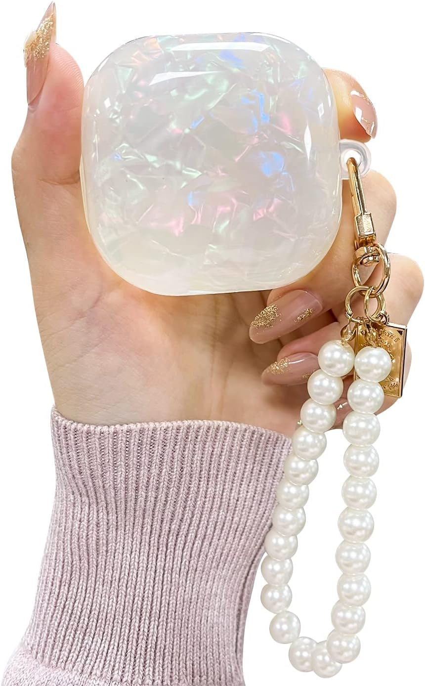 Fycyko Compatible with Samsung Galaxy Buds 2 Pro(2022)/Galaxy Buds Pro Case/Galaxy Buds 2 Case/Galaxy Buds Live Case with Pearl Keychain Cute Shockproof Protective Cover Case White  Fycyko   