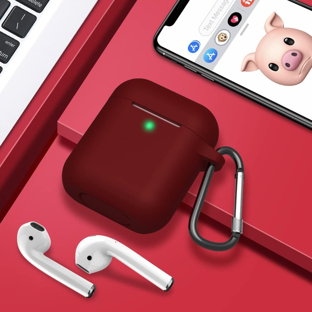 SATLITOG Airpods Case Cover with Secure Lock Keychain, Protective Silicone Cover Compatible with Apple Airpods 2Nd & 1St Charging Case - Burgundy  SATLITOG   