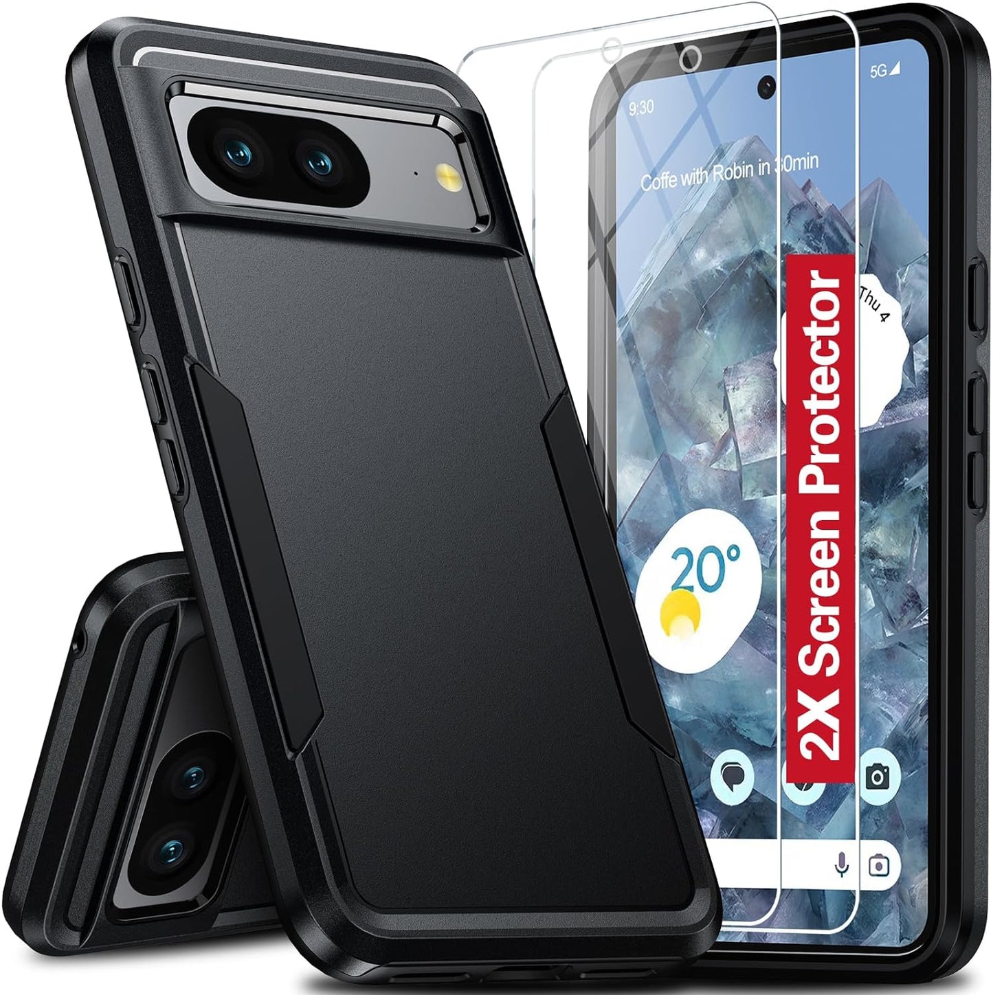 Oneagle for Google Pixel 8 Case, Pixel 8 Case with 2 Screen Protector, [15FT Military Protection][Double Layer][Heavy Duty][Anti-Slip][Matte Feel] Shockproof Phone Case for Pixel 8 6.2 Inch  Oneagle Black Pixel 8 