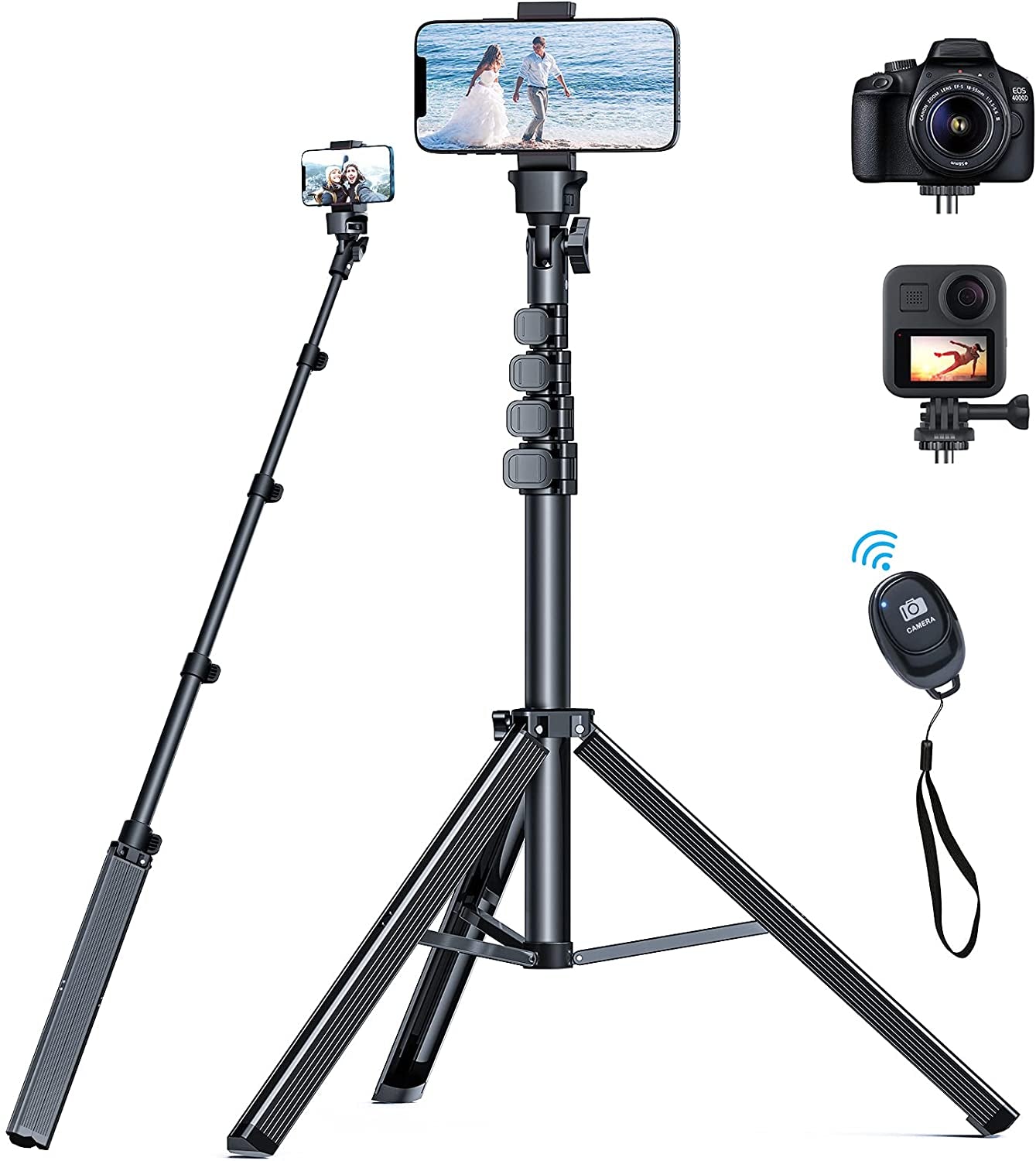 NEXBOOM Phone Tripod - 66" [Stable & Portable] Phone Tripod Stand with Remote, Travel Tripod Compatible with Iphone 14 Pro Max 13 12,Samsung S22/ Camera/Gopro/Video Recording  NEXBOOM   