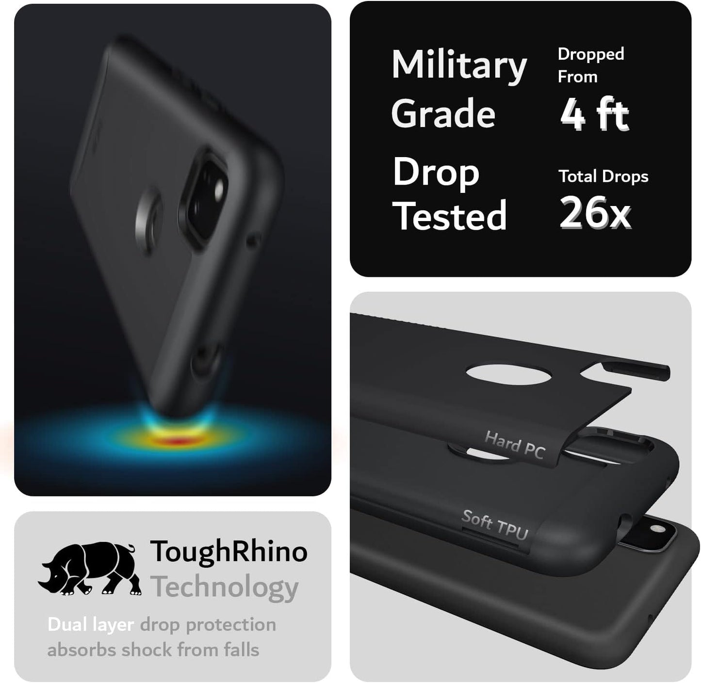 TUDIA Dualshield Designed for Google Pixel 4A Case, [Merge] Shockproof Dual Layer Military Grade Drop Protection Slim Protective Case Cover - Matte Black  TUDIA   