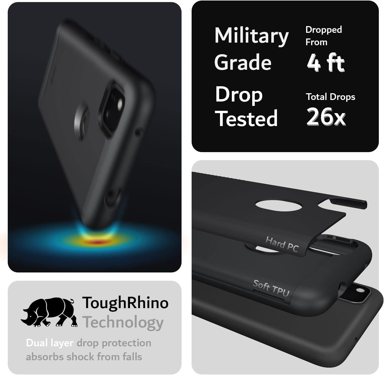 TUDIA Dualshield Designed for Google Pixel 4A Case, [Merge] Shockproof Dual Layer Military Grade Drop Protection Slim Protective Case Cover - Matte Black  TUDIA   