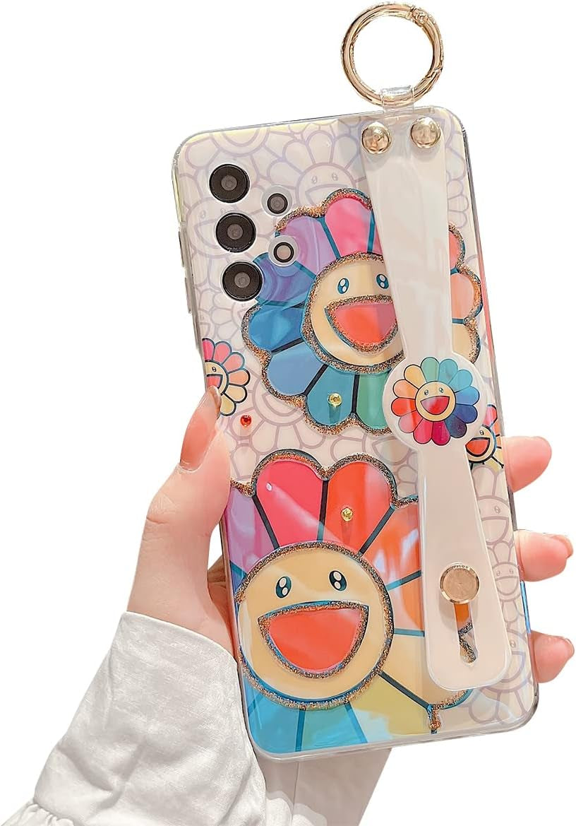 Lastma for Samsung Galaxy A53 Case 5G 6.5" Cute with Wrist Strap Kickstand Case Glitter Bling Cartoon IMD Soft TPU Shockproof Protective Phone Cases Cover for Girls and Women - Sunflower  Lastma   