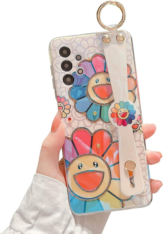 Lastma for Samsung Galaxy A53 Case 5G 6.5" Cute with Wrist Strap Kickstand Case Glitter Bling Cartoon IMD Soft TPU Shockproof Protective Phone Cases Cover for Girls and Women - Sunflower  Lastma   