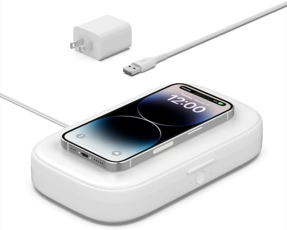 Belkin Quick Charge Wireless Charging Pad - 15W Qi-Certified Charger Pad for Iphone, Samsung Galaxy, Apple Airpods Pro & More - Charge While Listening to Music, Streaming Videos, & Video Calls - Black  Belkin white 10W Sanitizer Charger
