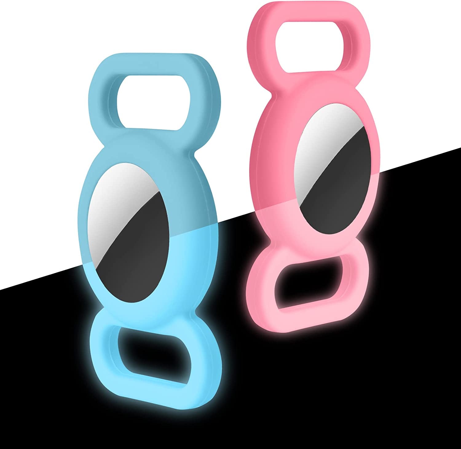 Air Tag Dog Collar Holder(2 Pack), Protective Silicone Pet Collar Case for Apple Air Tag 2021, Anti-Lost Air Tag Case Holder Compatible with Cat Dog Collars Charms & Pets Accessories - Black & White  typecase ‎‎‎‎‎‎‎‎Fluorescent Pink / Blue  