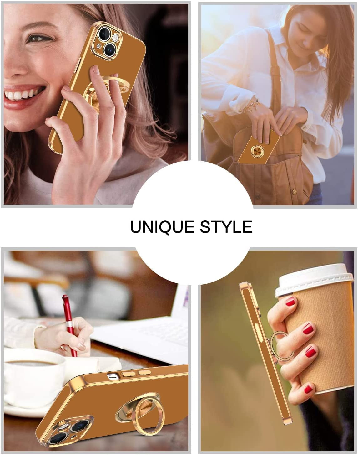 VENINGO Iphone 14 Case,Phone Cases for Iphone 14,Slim Fit Soft 360° Ring Holder Kickstand Magnetic Car Mount Supported Easy Clean Shockproof Protective Cover for Apple Iphone 14 6.1" 2022,Coffee Brown  VENINGO   