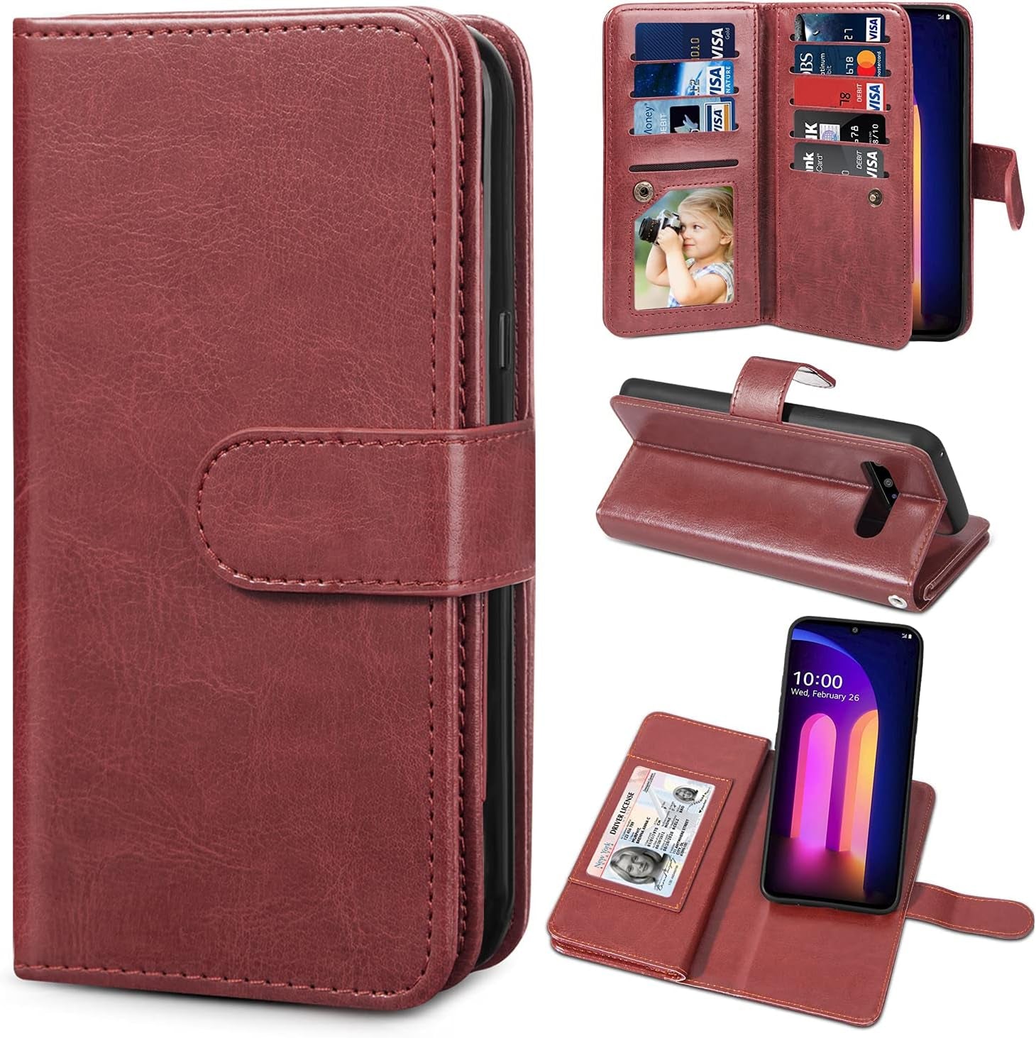TILL for LG V40 Thinq / V40 Storm Case, LG V40 Thinq / V40 Storm [PU Leather] Flip Wallet Case [Cash & Card Slot Holder] [Kickstand] Detachable Magnetic Folio Protective Case Cover [Brown]  TILL Lg V60 (Brown) Lg V60 