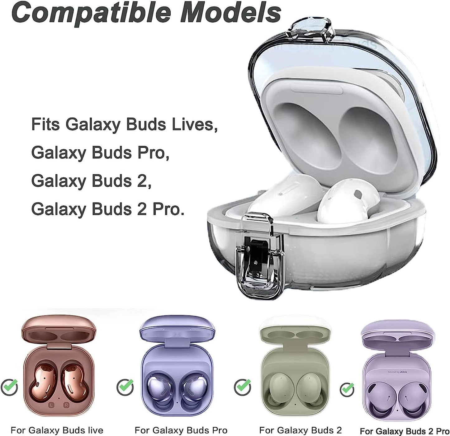 Miimall [Upgrade Secure Lock] Case Compatible for Samsung Galaxy Buds 2/Galaxy Buds Pro 2/ Galaxy Buds Live/Galaxy Buds Pro Case with Lanyard &Carabiner Accessories, Clear Replacement Case - Clear  Miimall   