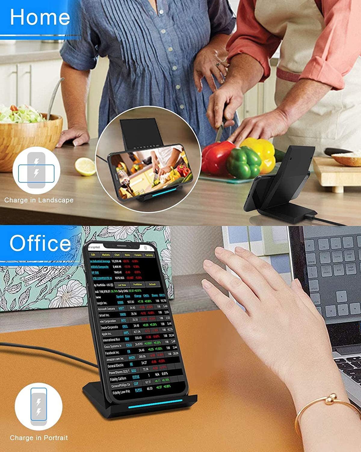 Fast Wireless Charger, [2 Pack] NANAMI Qi Certified Wireless Charging Stand Compatible Iphone 14/13/12/SE 2020/11 Pro/Xs Max/Xr/8, Samsung Galaxy S23/S22/S21/S20/S10/S9/Note 20/10 and Qi-Enabled Phone  NANAMI   