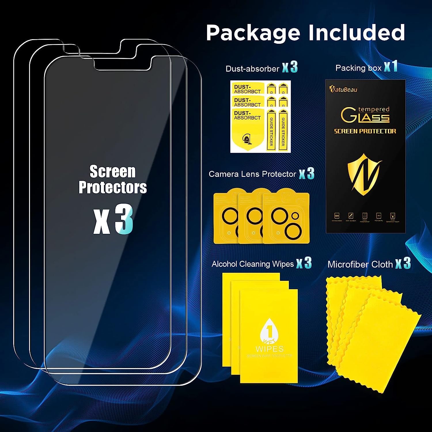 Natubeau 3 Pack Screen Protector for Iphone 14 plus 6.7" with 3 Pack Camera Lens Protector, HD Clear Tempered Glass Iphone 14 plus Screen Protector, 9H Hardness, Scratch Resistant, Easy Install, Bubble Free, Case Friendly  NatuBeau   