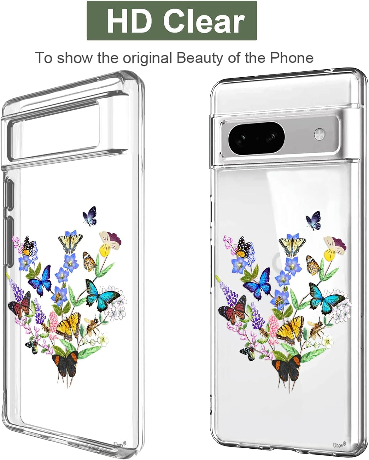 Unov Compatible with Pixel 7A Case Clear with Design Soft TPU Shock Absorption Slim Embossed Pattern Protective Back Cover for Pixel 7A 5G (Flower Butterfly)  Unov   