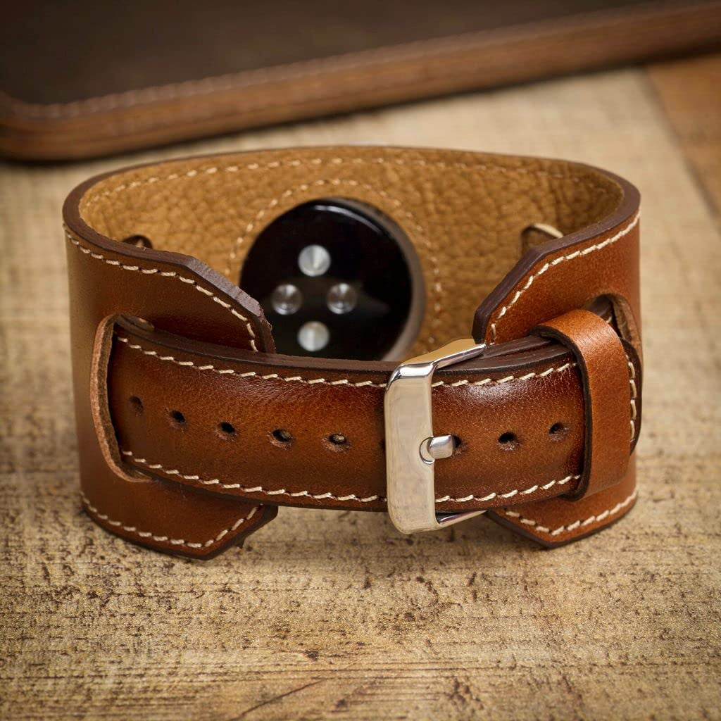 HARDISTON Cuff Watch Band Compatible with Apple 44Mm for Men & Women, Handmade Genuine Leather, Compatible with Iwatch Series 7 6 5 4 3 2 1 SE, Wrist Bracelet Arm Band, Medium/Band-Russet  HARDISTON   