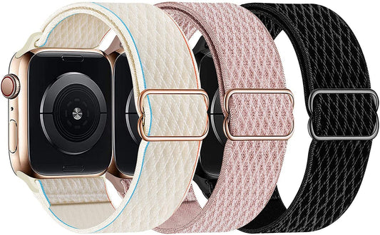 Swhatty Stretchy Nylon Solo Loop Bands Compatible with Apple Watch 41Mm 40Mm 38Mm, Adjustable Braided Sport Elastics Women Men Strap for Iwatch Series 8 7 6 5 4 3 2 1 SE (Black, Rose Pink, Cream)  Swhatty   