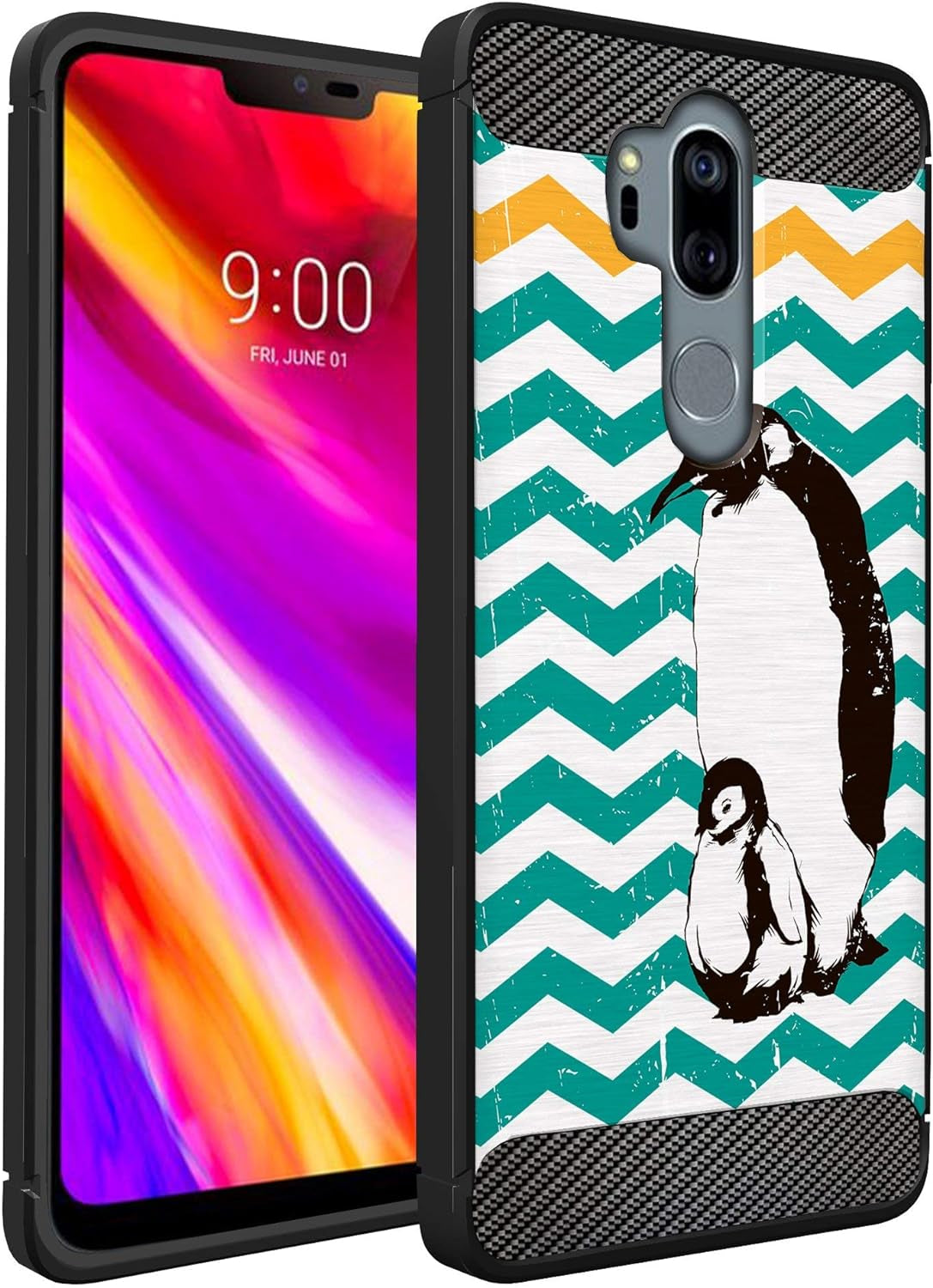 Casesondeck Case Compatible with [LG G7 Thinq | LG G7] LG G7 Design Case, Slim Black Flexible Sleek Shock Protection TPU Case (Pink Galaxy Stars)  CasesonDeck Penguin Chevron  
