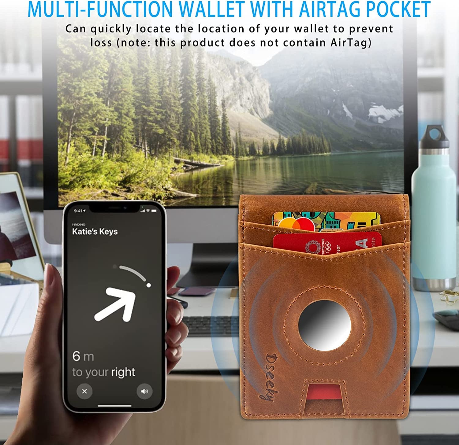 Dseeky Mens Slim Bifold Wallet Multi-Function Wallet Slim Simple Leather Wallet for Airtag Oscar,Genuine Crazy Horse Leather(Light Brown)  Dseeky   