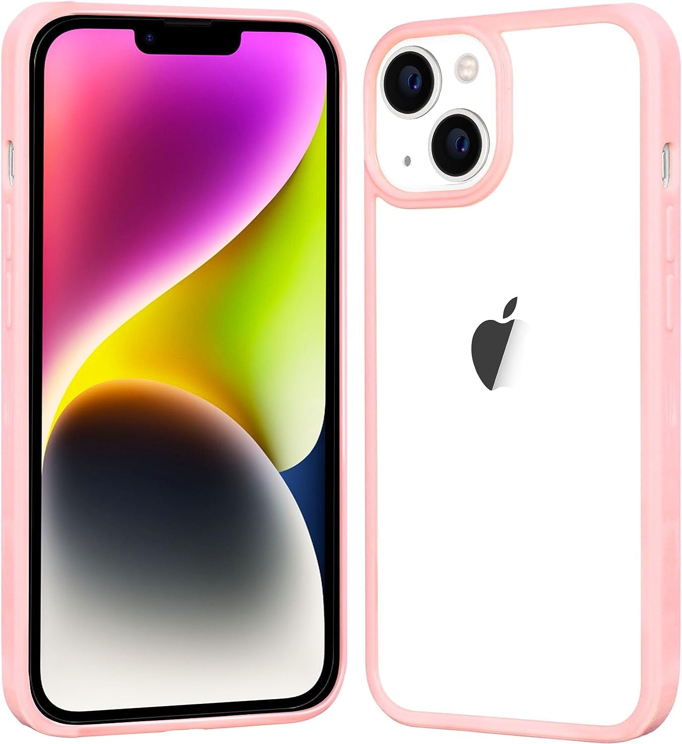 Jjgoo Compatible with Iphone 14 plus Case Clear, Non-Yellowing Shockproof Phone Case for Apple Iphone 14 Plus, Slim Anti-Scratch Hard PC Back Protective Cover Bumper 2022  JJGoo Pink  