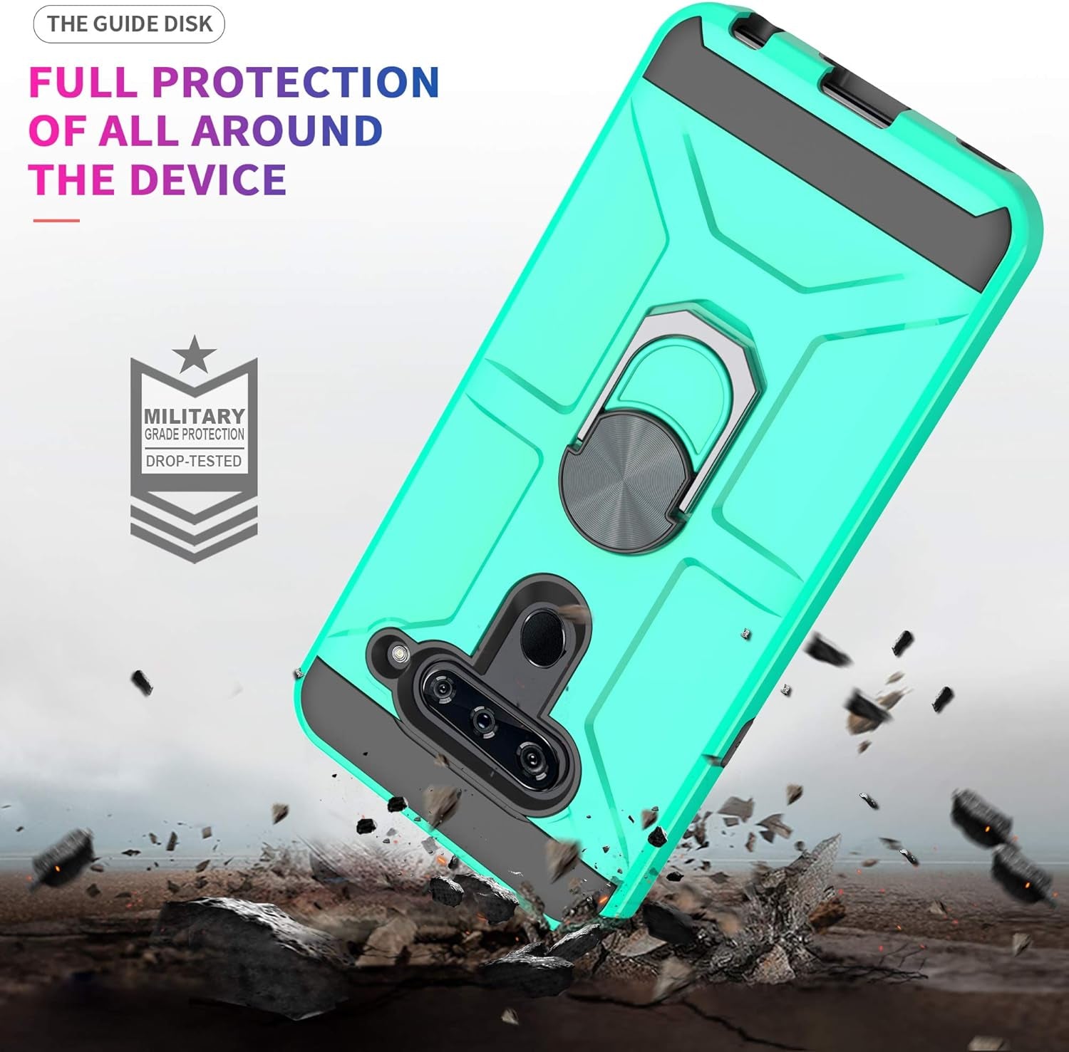 Ymhxcy Phone Case Compatible with LG V40/V40 Thinq Case with HD Screen Protector,360 Degree Rotating Ring Kickstand Holder Dual Layers of Shockproof Phone Case for LG V40-ZS Mint  YmhxcY   