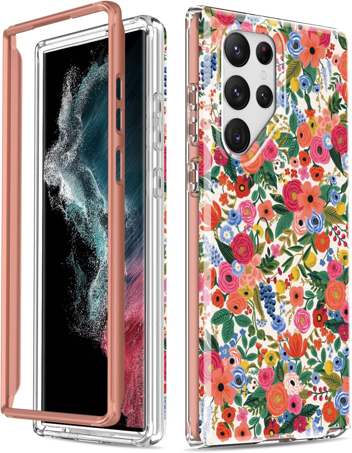 SEXYMOM for Samsung Galaxy S22 Ultra Case,Military Grade Durable Shockproof Cover with Fashion Designs for Women Girls,Slim Fit Protective Phone Case for Galaxy S22 Ultra 6.8" Fanstic Rainbow  SEXYMOM Small Pink Purple Flowers  