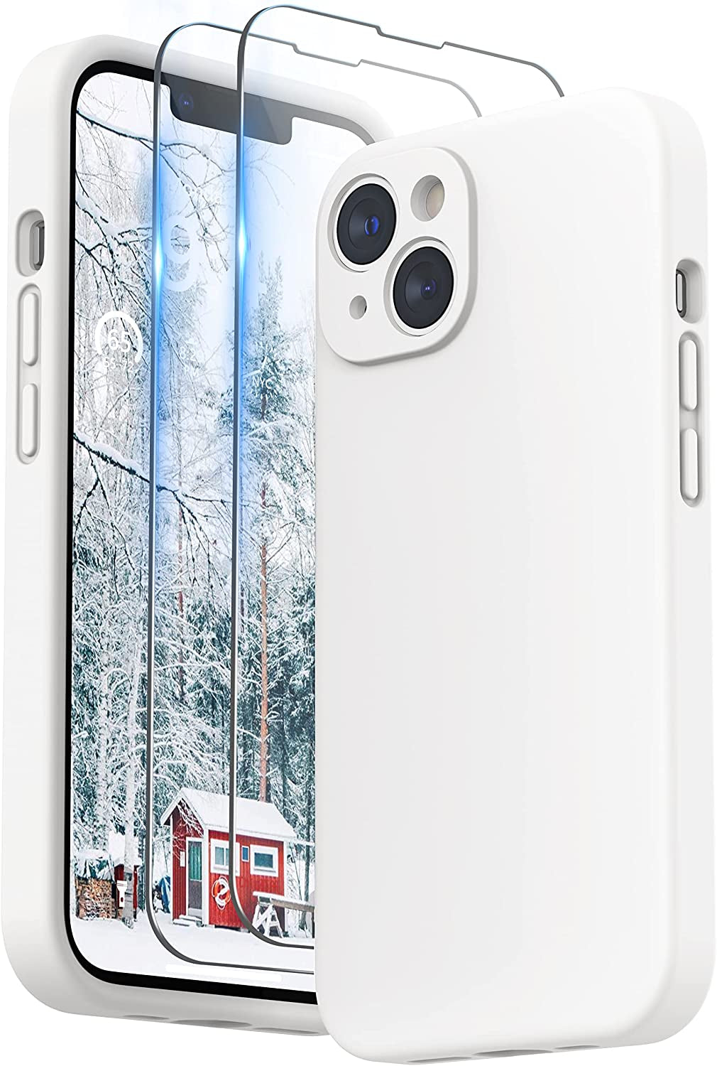 SURPHY Compatible with Iphone 14 Case with Screen Protector (Camera Protection + Soft Microfiber Lining) Liquid Silicone Phone Case 6.1 Inch 2022, Black  SURPHY White  