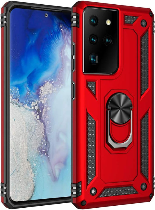 Military Grade Drop Impact for Samsung Galaxy S21 Ultra Case Galaxy S21 Ultra 5G Case 360 Metal Rotating Ring Kickstand Holder Armor Heavy Duty Shockproof Case for Galaxy S21 Ultra Phone Case (Red)  Dionsibei   