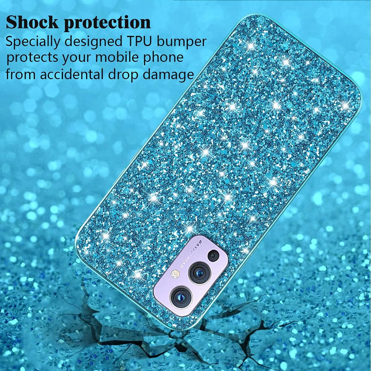 Compatible with Oneplus 9 Case Glitter Shockproof,Oneplus 9 Phone Case Bling Sparkly Soft TPU and PC Silicone Shiny Girl Women Thin Protective Cover (Blue)  Wousunly   