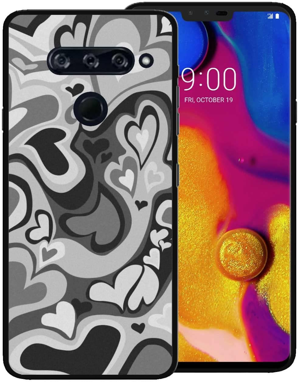 Zaztify Phone Case for LG V40 Thinq, Lovely Irregular Dark Pink Love Heart Lovecore Aesthetic Cute Pattern Shockproof Protective Anti-Slip Thin Slim Soft Phone Cover Shell  zaztify Grey Black Lovecore  