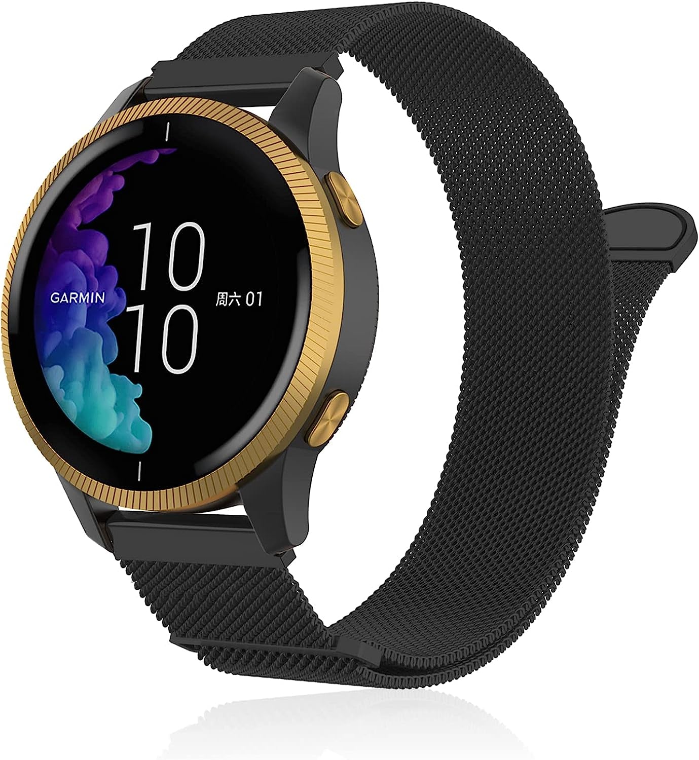 Sunnyson Milanese Metal Bands Compatible with Garmin Vivoactive 3/ Vivoactive 3 Music/ Garmin Venu/ Venu Sq Watch Band,20Mm Watch Band Mesh Stainless Steel Replacement Strap for Garmin Venu 2 Plus/Forerunner 245/ Forerunner 645 Women Men  Sunnyson Black  