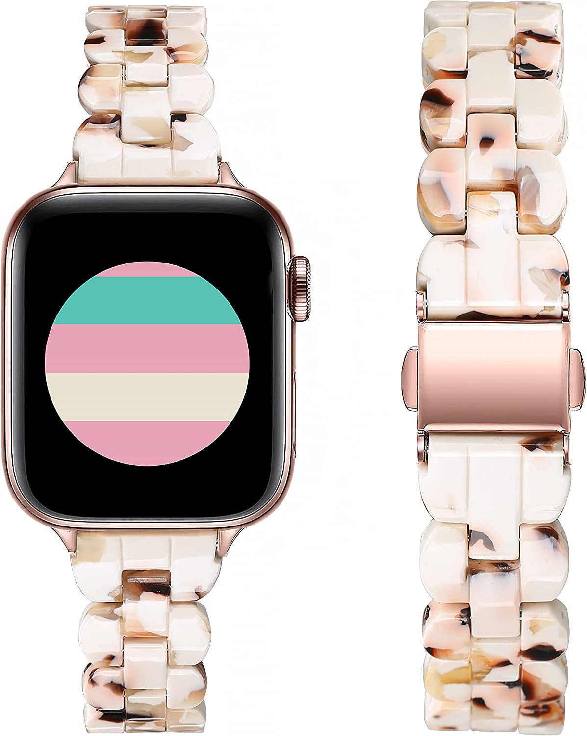 Secbolt Band Compatible with Apple Watch Band 38Mm 40Mm 41Mm 42Mm 44Mm 45Mm Women, Slim Resin Bracelet for Iwatch Series 8/7/6/5/4/3/2/1/SE  Secbolt Nougat White 38mm/40mm/41mm 