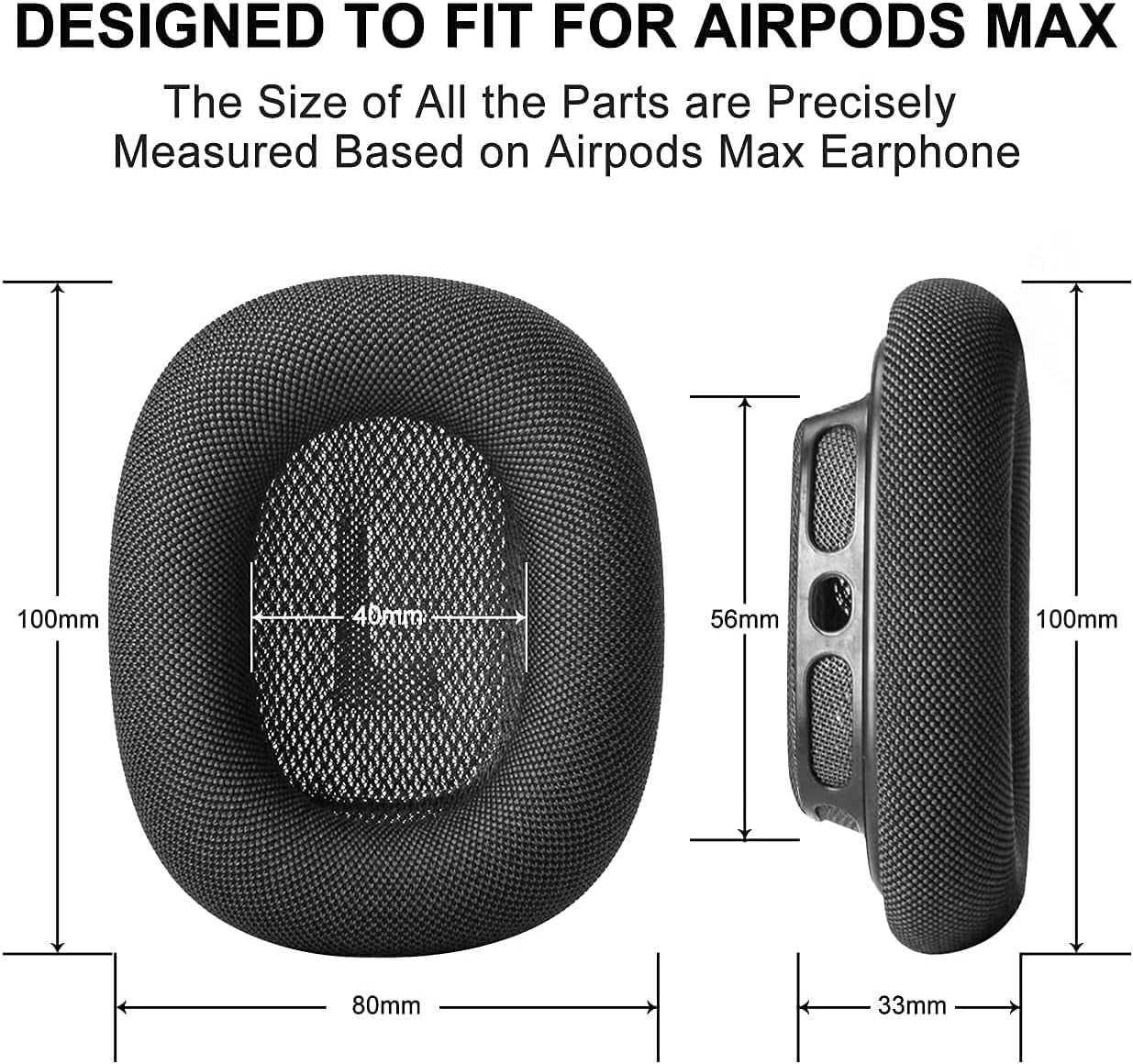 Replacements Earpad Covers for Airpod Max Headphones, 1 Pair - Durable Textile Fabric Mesh with Magnetic Connection (Black)  Earbudz   