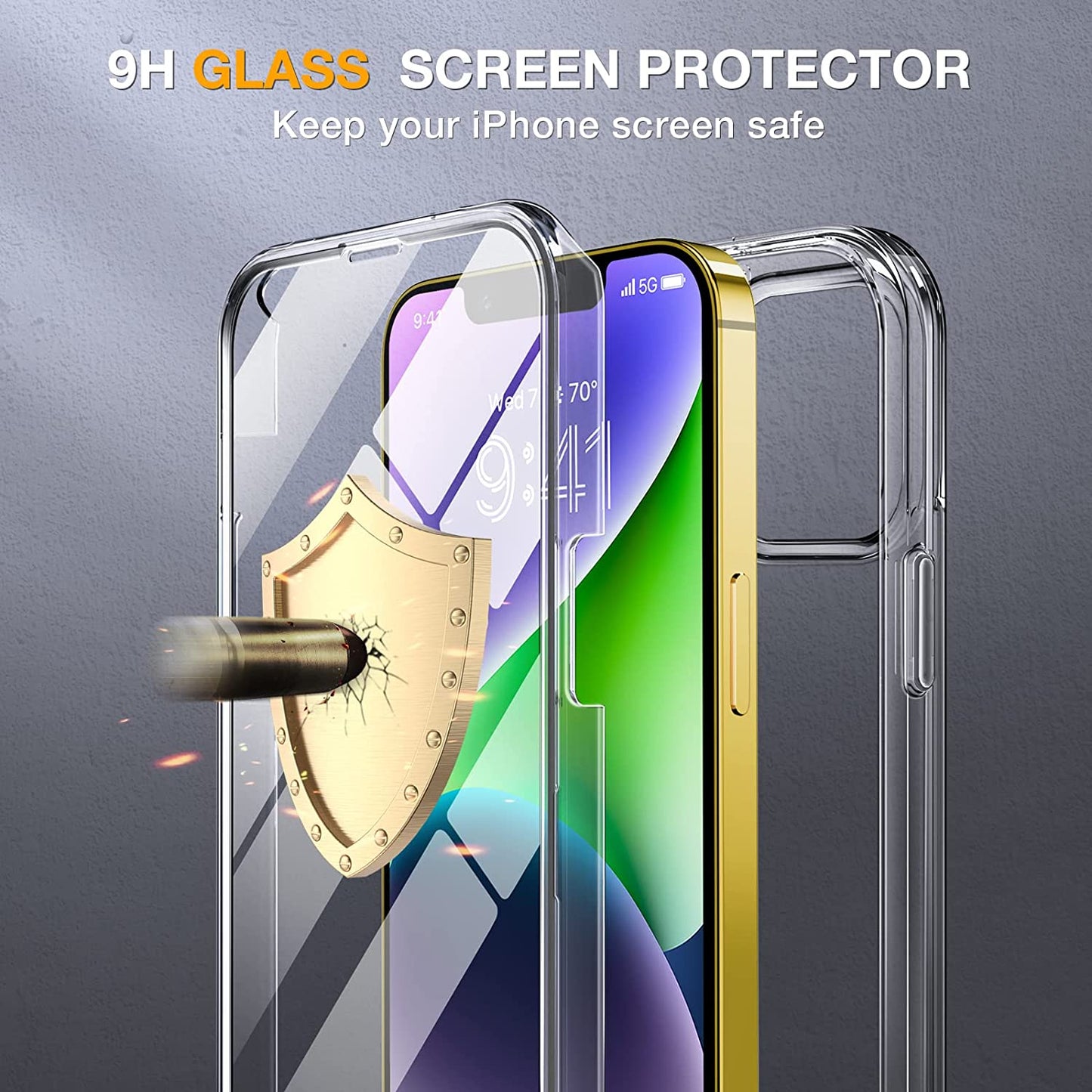 Miracase Glass Series Designed for Iphone 14 Case 6.1 Inch, 2023 Upgrade Full-Body Clear Bumper Case with Built-In 9H Tempered Glass Screen Protector and Camera Lens Protector,Clear  Miracase   