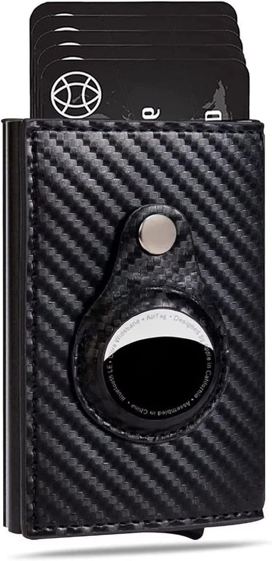 Bscvgby Airtag Wallet for Men Air Tag Wallet Holder Smart Slide Card Pop up Wallets Minimalist Leather Rfid Wallet (Carbon Airtags Slot) (Black Carbon, One Size)  bscvgby   