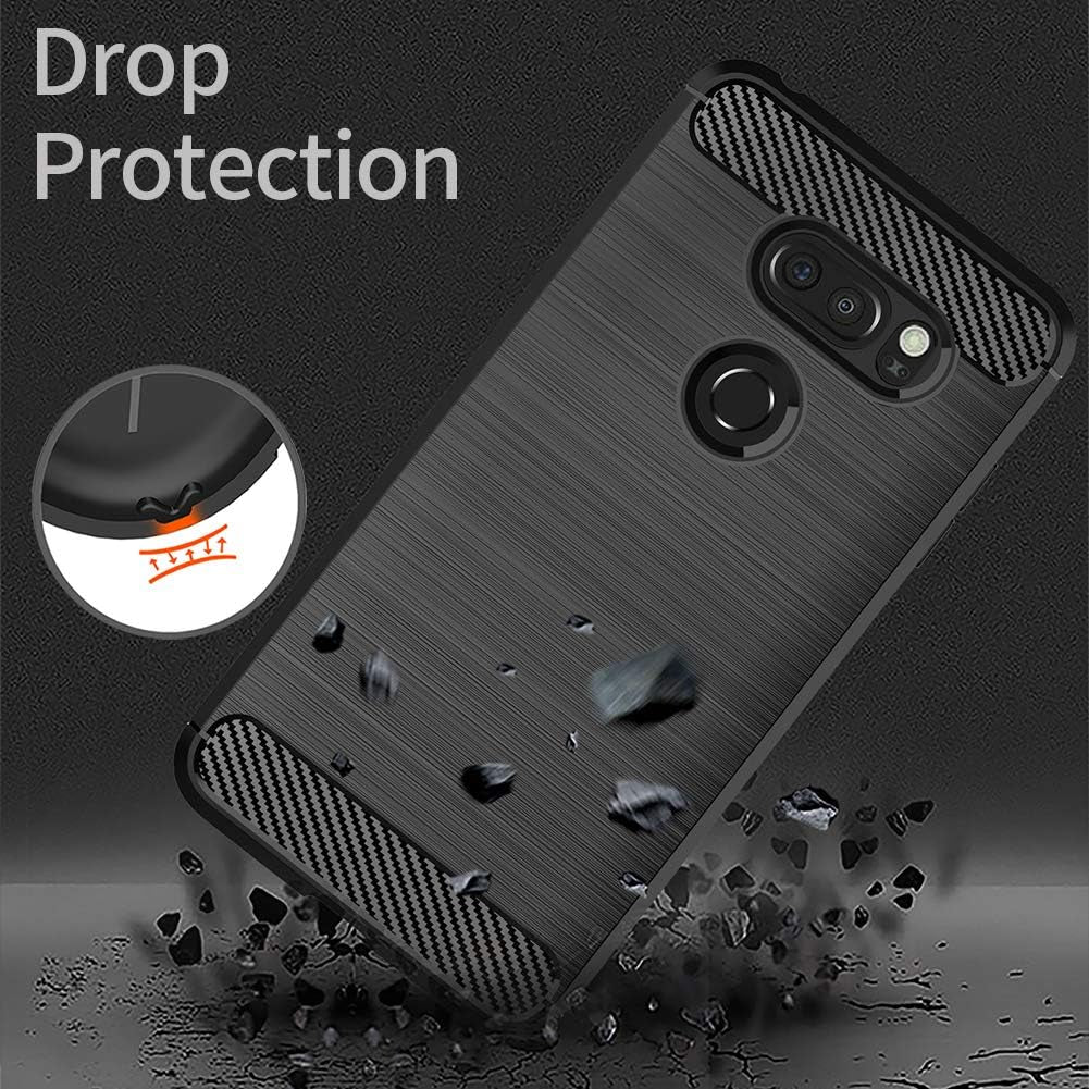KEEPCA for LG V30 Case,Slim Thin Soft Silicone TPU Rubber Anti-Scratch Shockproof Carbon Fiber Protective Cases Cover for LG V35 Thinq,Brushed Black  KEEPCA   
