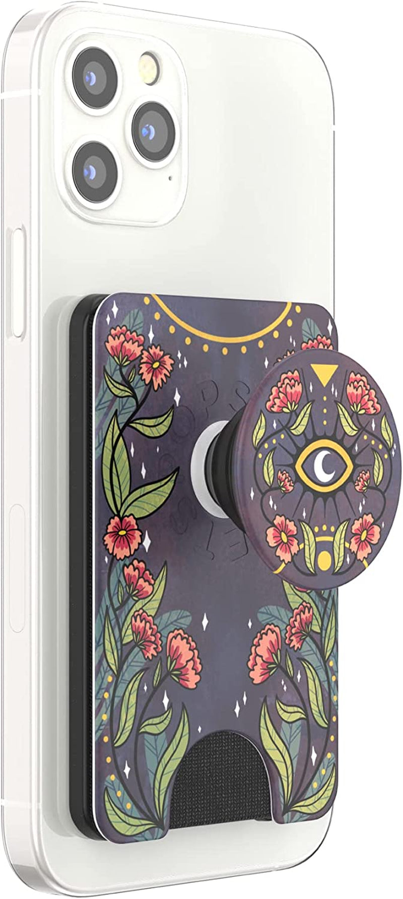 Popsockets Phone Wallet with Expanding Grip, Phone Card Holder, Wireless Charging Compatible, Wallet for Magsafe - White Clear  PopSockets Floral Bohemian Wallet 