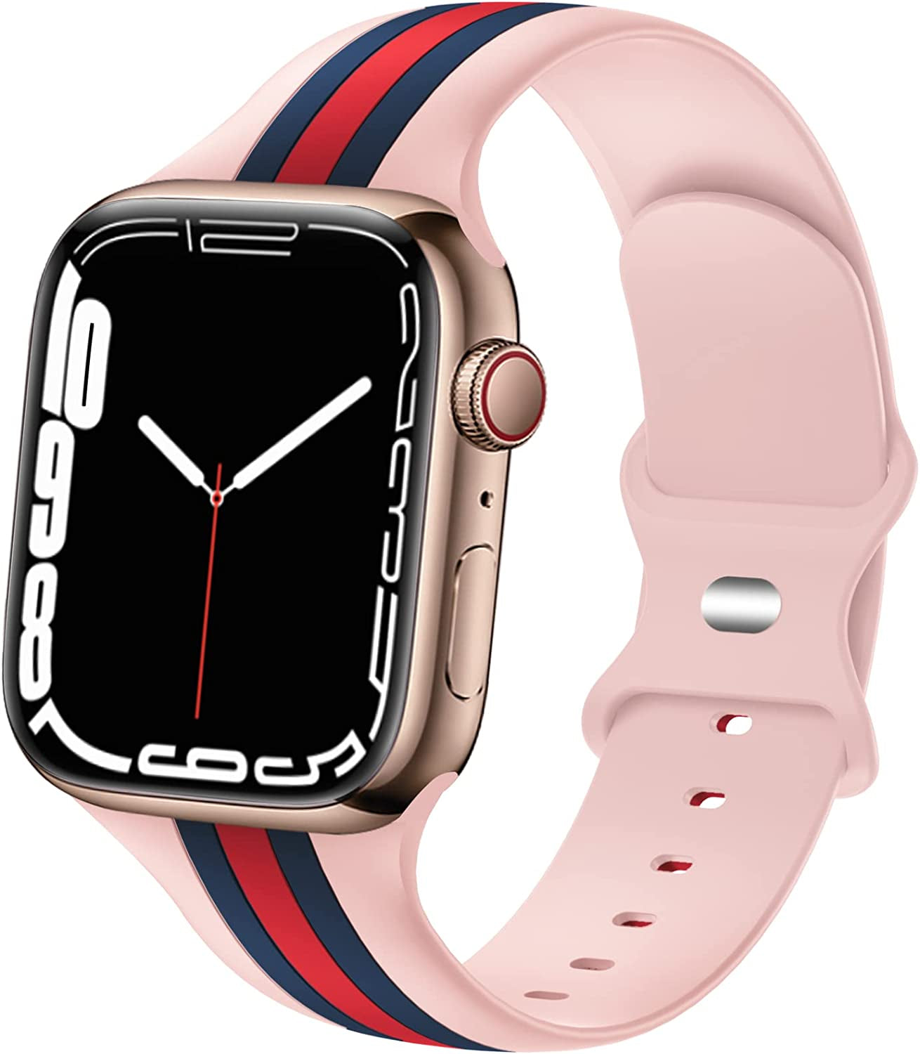 Designer Sport Bands Compatible with Apple Watch Band 42Mm 44Mm 45Mm 49Mm Series 8 Ultra 7 6 5 4 3 2 1 SE Women Men, Breathable Soft Silicone Strap Replacement Band for Iwatch Bands  Plesechde Blue/Red-Pink 42mm/44mm/45mm/49mm 