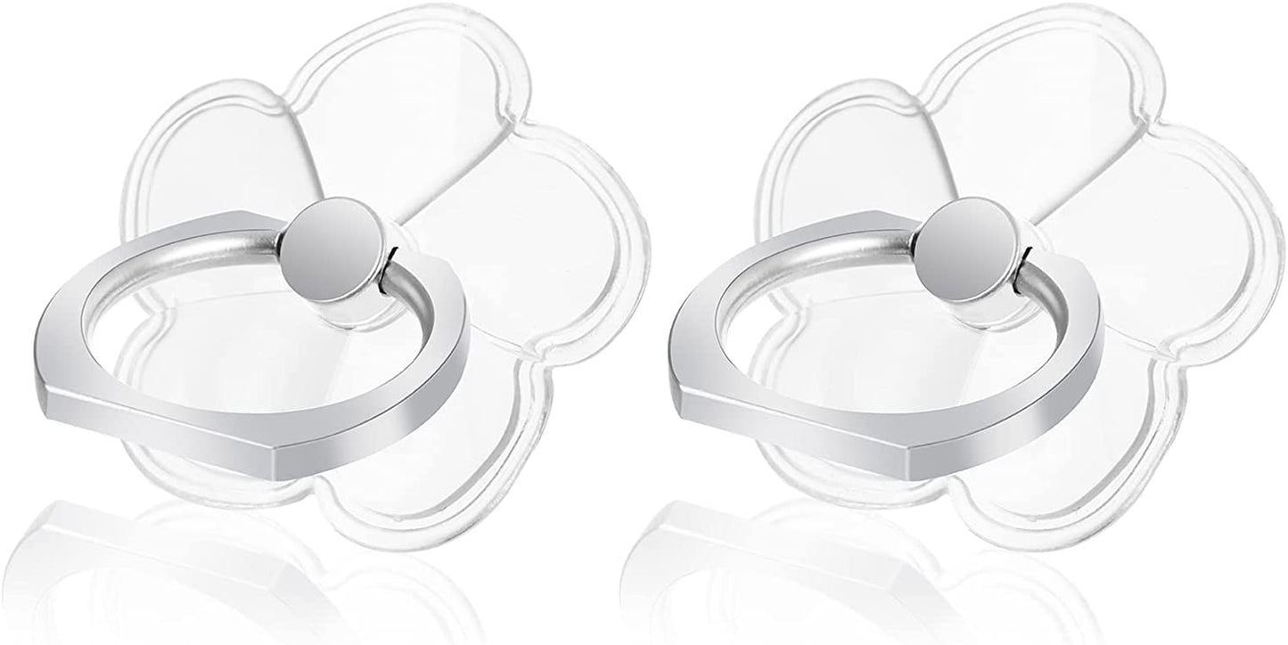 Cobee Cell Phone Ring Stands, 2 Pcs 180/360 Degree Rotation Finger Kickstand Transparent Phone Ring Holders with Diamond Glitter Finger Mount with Grip for Most Smartphones(Flower-Style)  cobee   