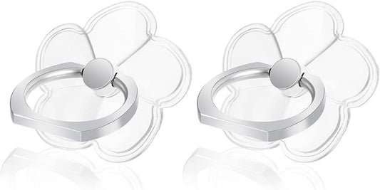 Cobee Cell Phone Ring Stands, 2 Pcs 180/360 Degree Rotation Finger Kickstand Transparent Phone Ring Holders with Diamond Glitter Finger Mount with Grip for Most Smartphones(Flower-Style)  cobee   