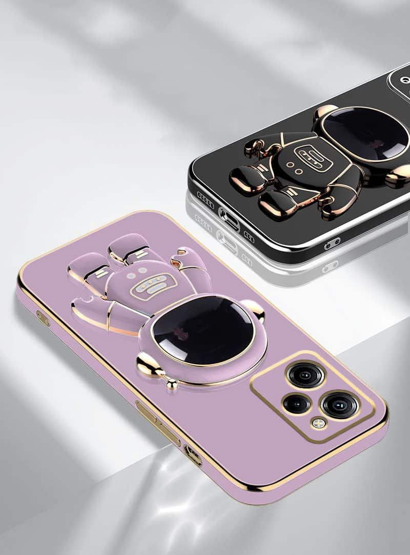 Compatible with Poco X5 Pro Case with Plating Creative Astronaut Cartoon Holder Pink, Xiaomi Poco X5 Pro Phone Case Silicone Shockproof Stand Soft TPU Protective Slim Cover (Purple)  Wousunly   