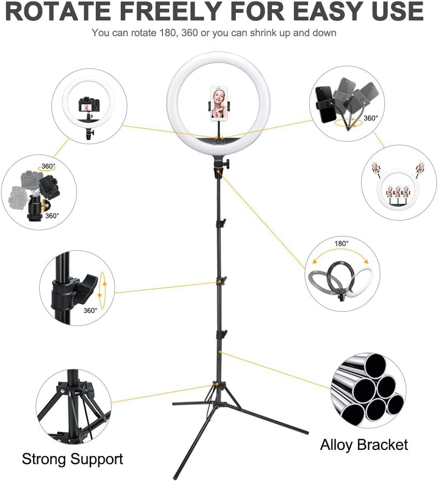 Godox LR150 18 Inch LED Ring Light with Tripod Stand & Phone Holder,3000K-6000K Dimmable Selfie Ring Light for Makeup Studio Portrait Youtube Tiktok Vlog Video Shooting (Black)  Godox   