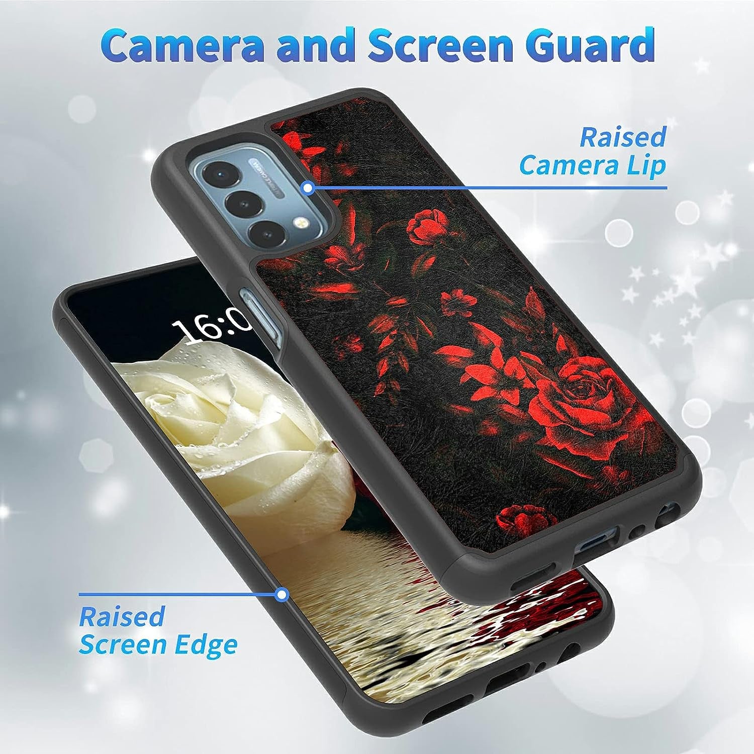 BREIDMKFM 2 in 1 Phone Case for Oneplus Nord N200 5G，Heavy Duty Shockproof Dual Layer Hard PC Soft Rubber Bumper Rugged Cover Case for Nord N200 5G, Red Rose Art  BREIDMKFM   