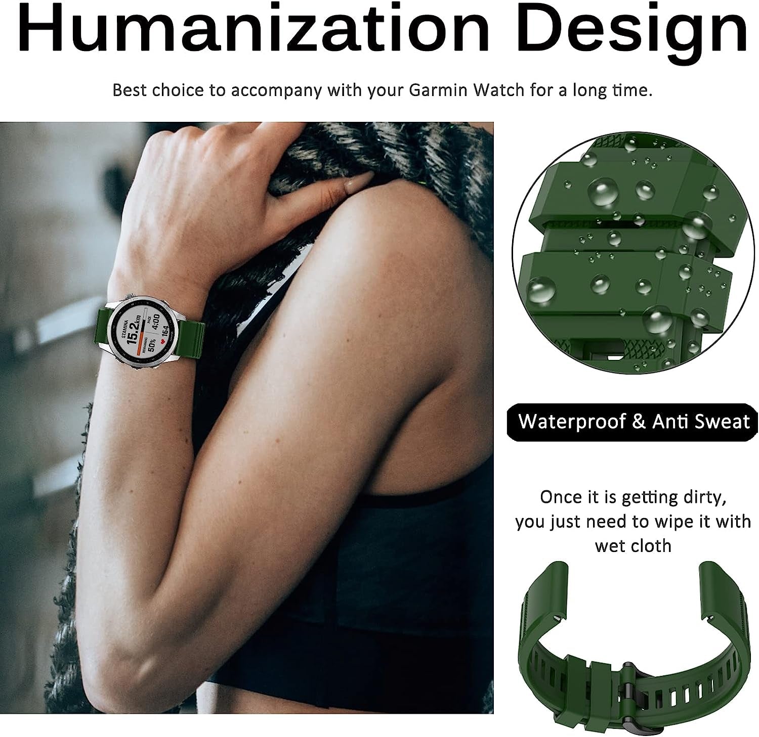 Miimall Compatible for Garmin Fenix 7 Watch Band 22Mm Sport Soft Silicone Flexible Watch Strap Quick Fit Silicone Band Strap for Garmin Fenix 7/7 Sapphire Solar/Fenix 6/6 Pro//Fenix 5 22Mm(Green)  Miimall   