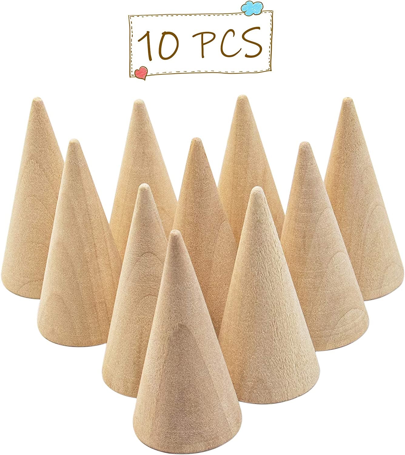 Framendino, 15 Pack Small Natural Wood Cone Ring Holder Finger Jewelry Display Stand Organizer for for Jewelry Display DIY Craft (Vertical Shaped)  Framendino Vertical Shaped 10 Pack 