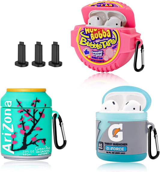 3-Pack Cute Airpods Case for Airpod 2/1, Kawaii 3D Cartoon Funny Airpods Cover Food Design Fashion Silicone Case for Airpods 1&2 Charging Case for Girls Boys Kids (Sport Water+Bubble Gum+Green Drinks)  ZOICIP   