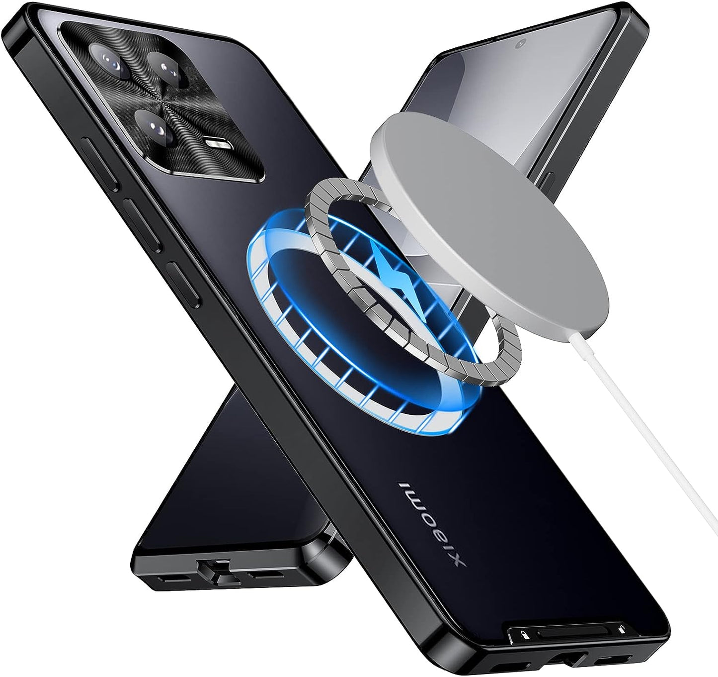 Tffozssi Case for Xiaomi 13, Compatible with Magsafe Magnetic Adsorption Metal Bumper Back Translucent Matte PC Cover, Black  Tffozssi   