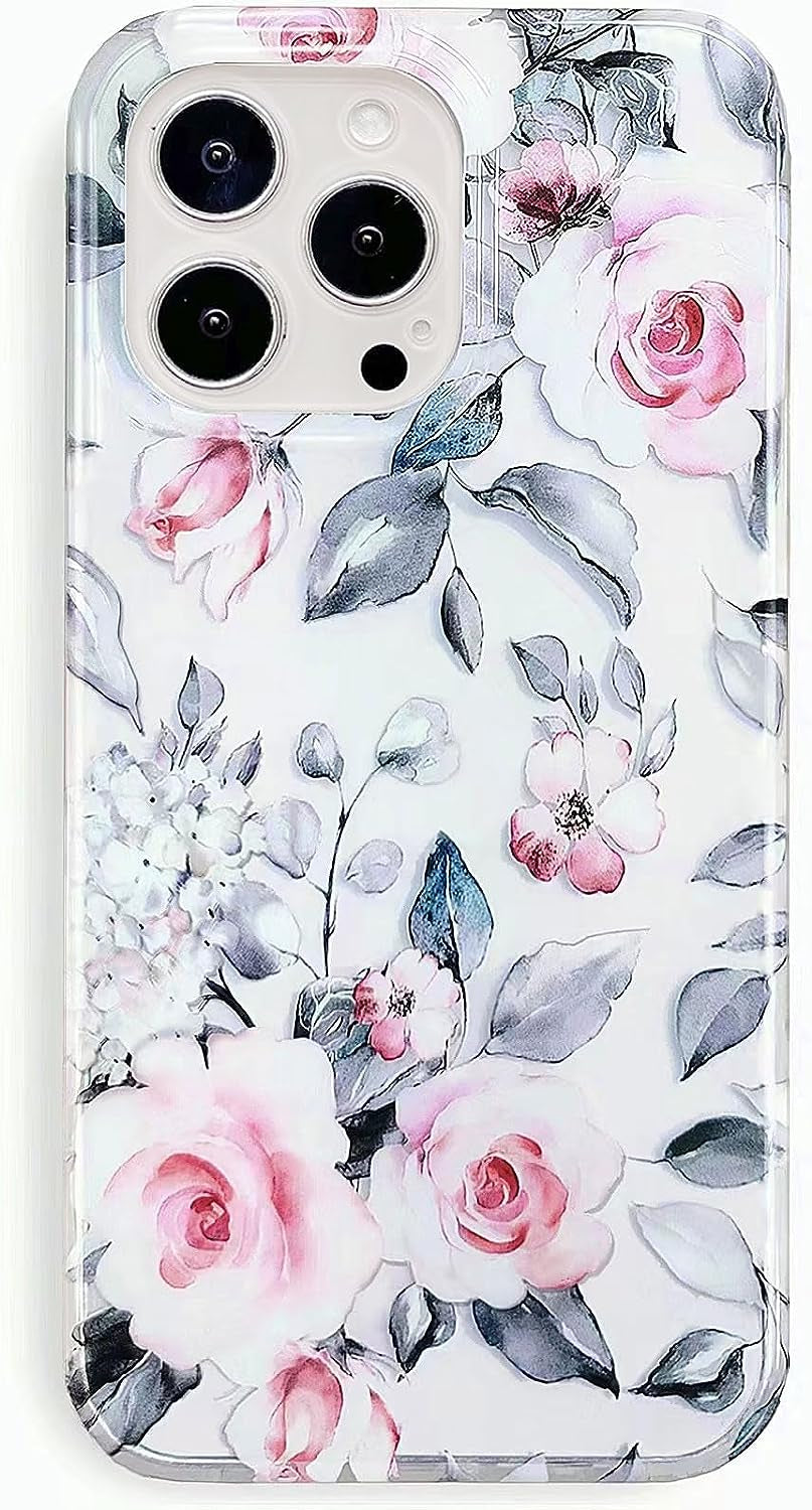 J.West for Iphone 14 Pro Case 6.1",Shiny Soft Shockproof Cute Clear Love-Heart Phone Protective Cover for Women,Glitter Plating Pattern Design TPU Bumper Slim Fit Phone Case for Girls  J.west Retro Floral  