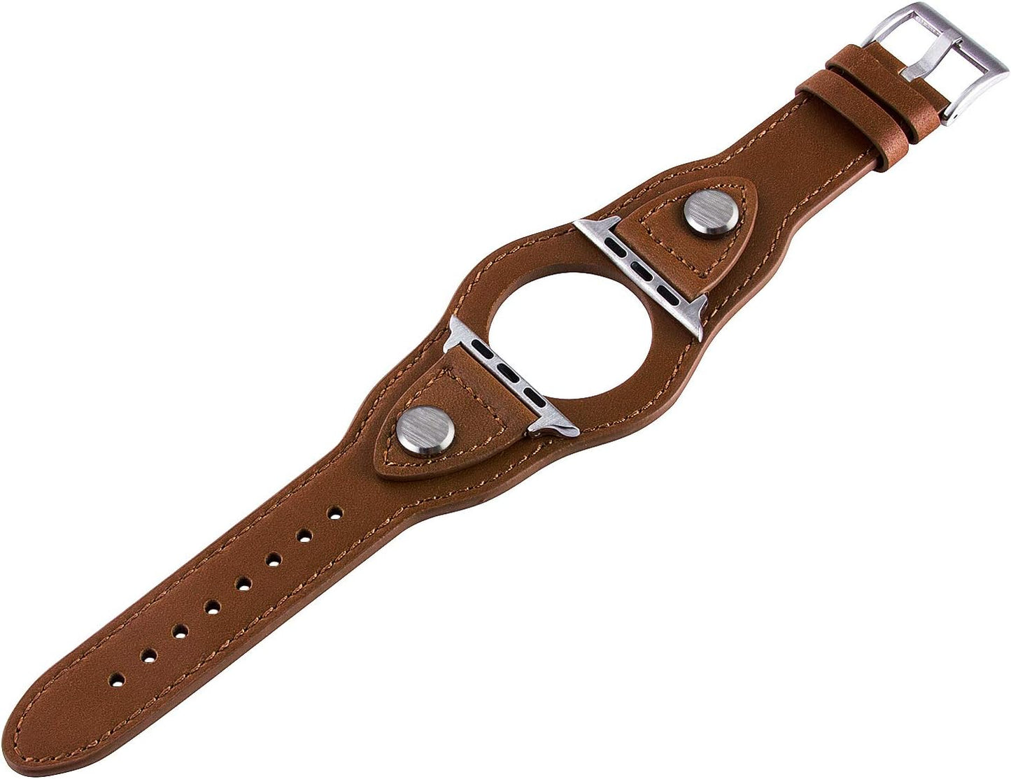 VIQIV Cuff Bracelets Bands for Compatible with Apple Watch 38Mm 42Mm 41Mm 40Mm 44Mm 45Mm Iwatch Series SE 7 6 5 4 3 2 1, Dressy Leather Metal Jewelry Wristband Strap for Women Men Light Brown  VIQIV   